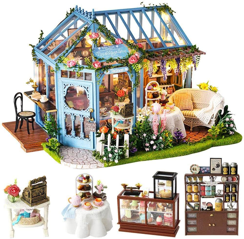 Dollhouse Miniature With Furniture Kit, Dust Proof, Music - Rosa Garden Tea