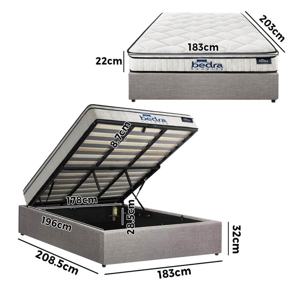 Double Bed Frame Storage Platform with 22cm Mattress Grey Upholstered