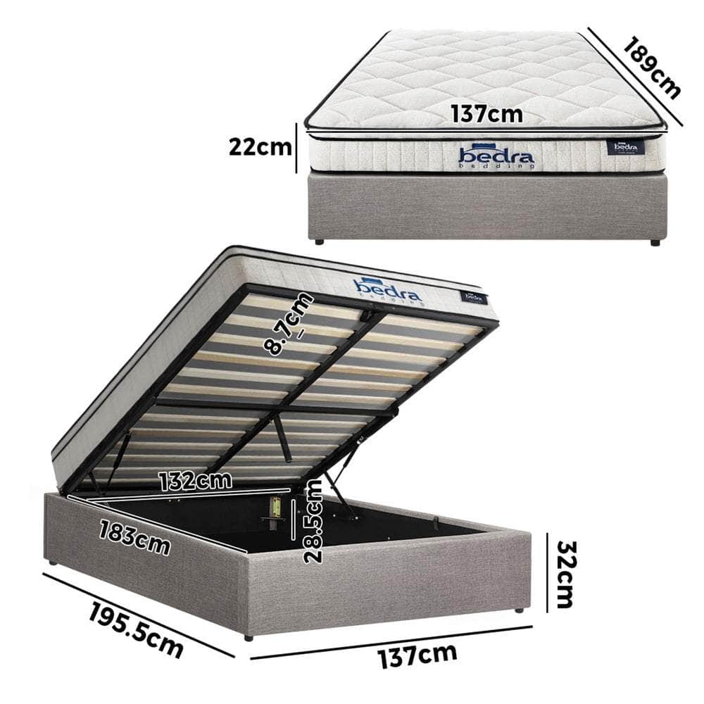 Double Bed Frame Storage Platform with 22cm Mattress Grey Upholstered