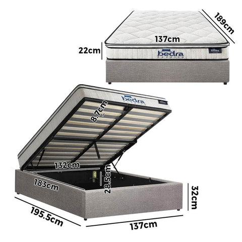 Double Bed Frame Storage Platform with 22cm Mattress Grey Upholstered