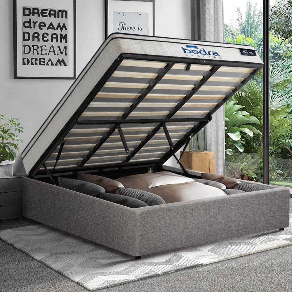 Double Bed Frame Storage Platform with 22cm Mattress Grey Upholstered