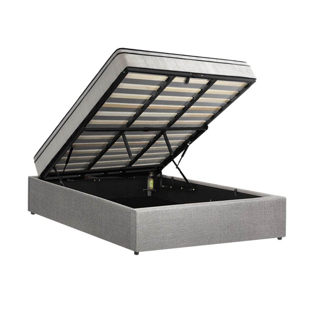 Double Bed Frame Storage Platform with 22cm Mattress Grey Upholstered