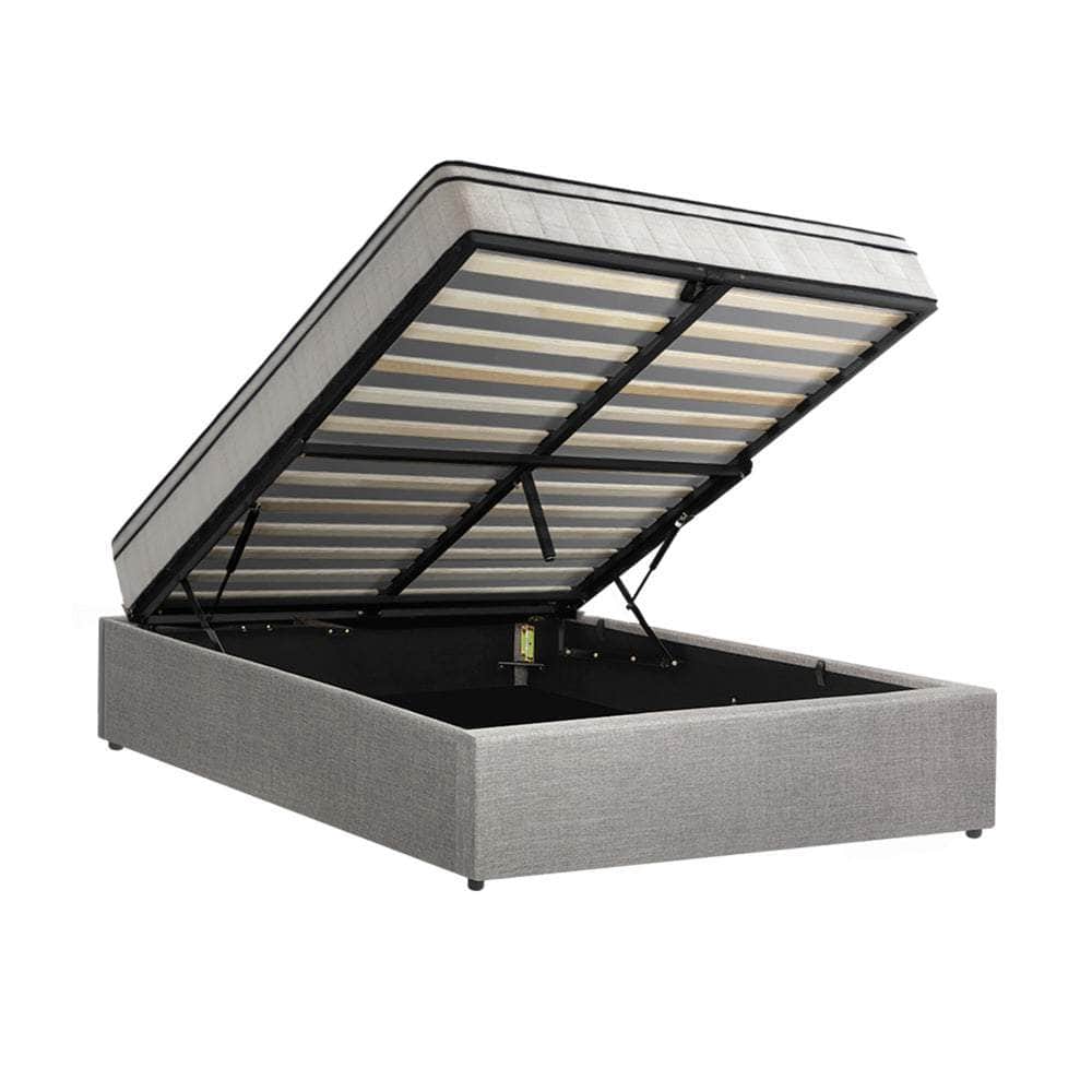 Double Bed Frame Storage Platform with 22cm Mattress Grey Upholstered