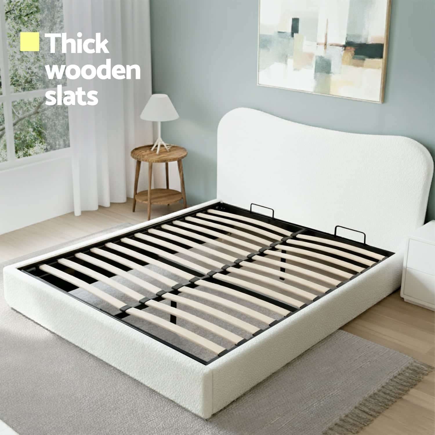 Double Bed Frame With Gaslift Storage Wooden Platform Mattress Base