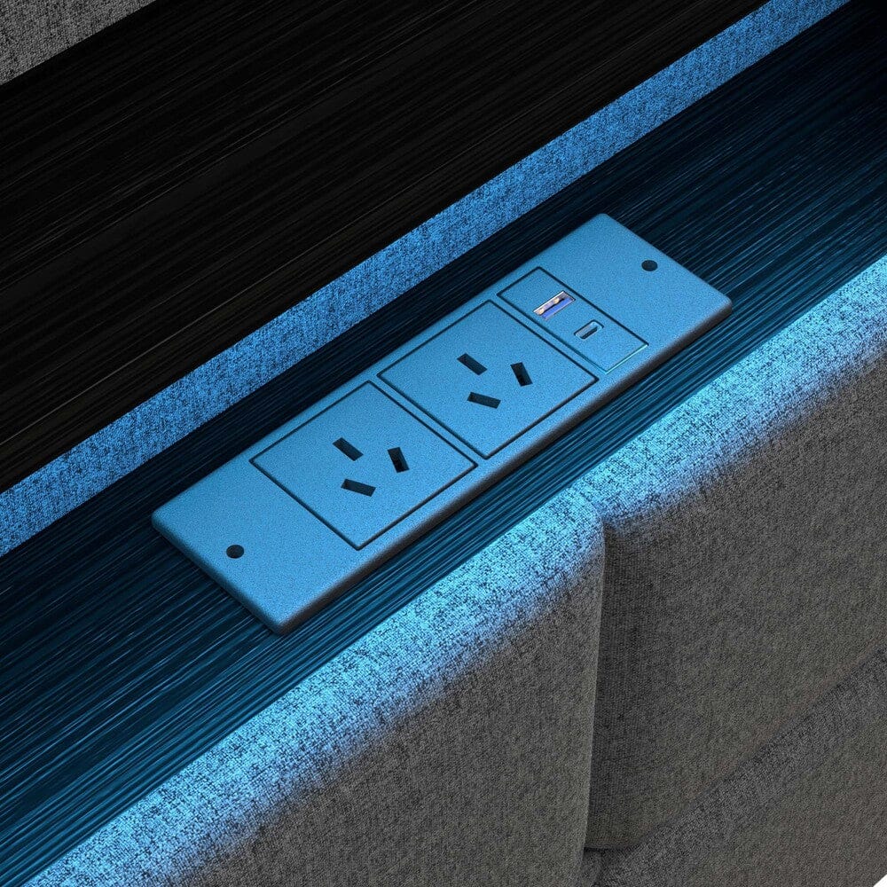 Double/King/Queen Bed Frame With Headboard RGB LED Lights USB Charging Drawer - Metal Bed Frame - photo 29
