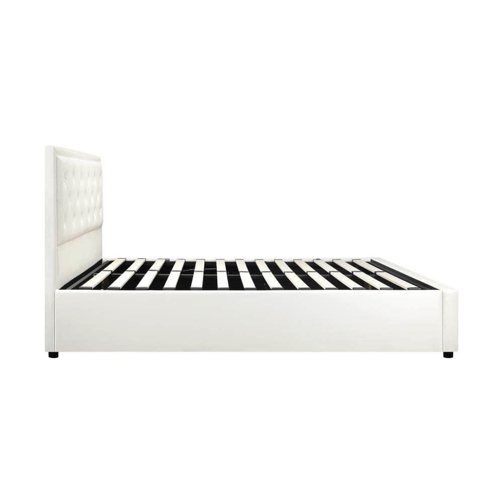 Double Bed Frame with Storage Space Gas Lift Bed Mattress Base White