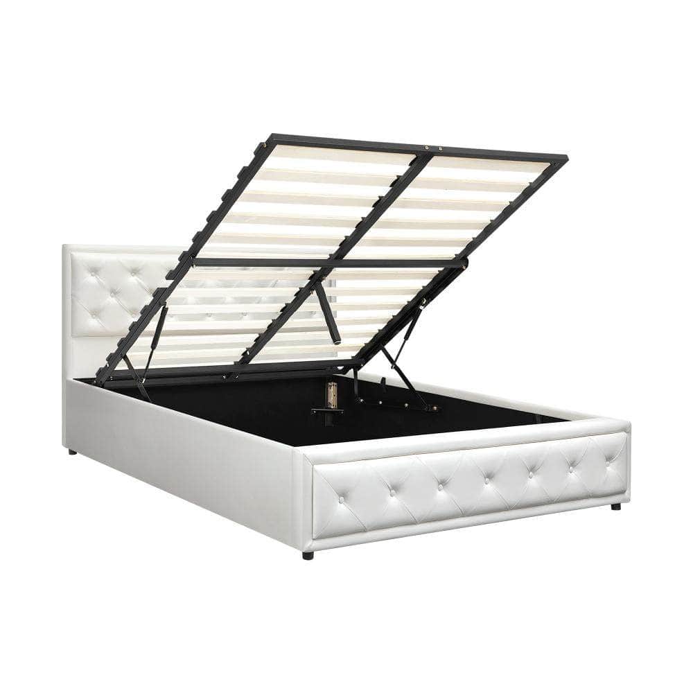 Double Bed Frame with Storage Space Gas Lift Bed Mattress Base White