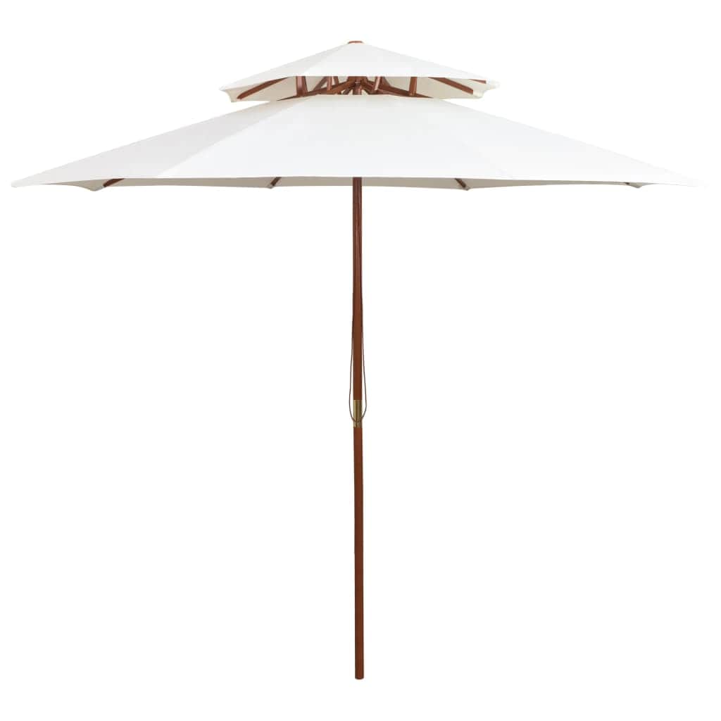 Double Decker Parasol  Wooden Pole Cream White