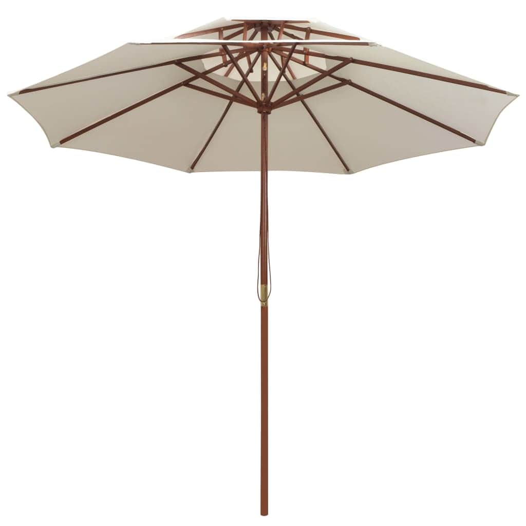 Double Decker Parasol  Wooden Pole Cream White