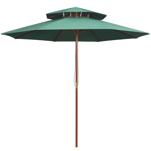 Double Decker Parasol Wooden Pole Green