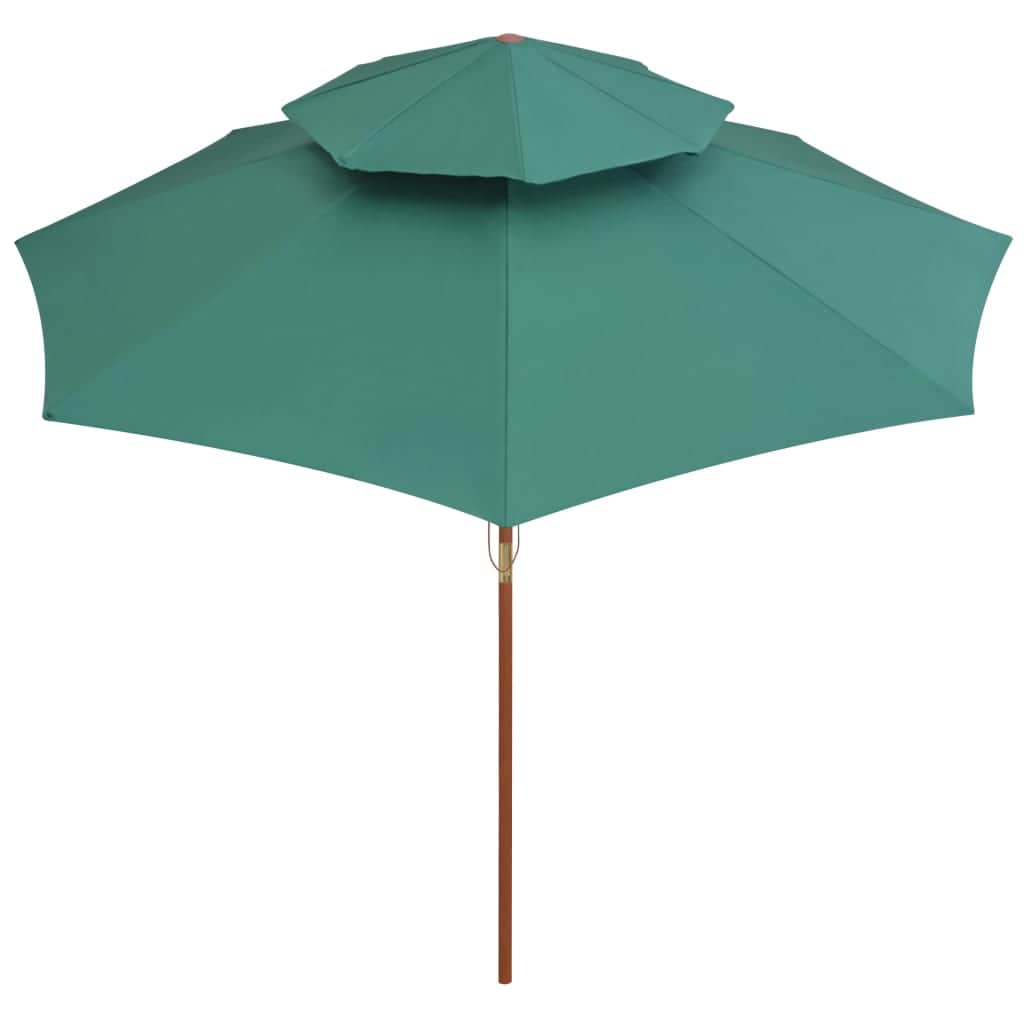 Double Decker Parasol Wooden Pole Green