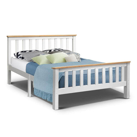 Bed Frame Double Size Wooden White Pony