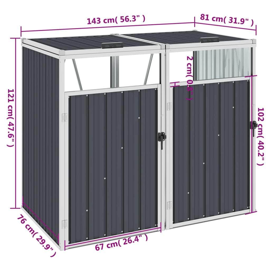 Double Garbage Bin Shed Anthracite Steel