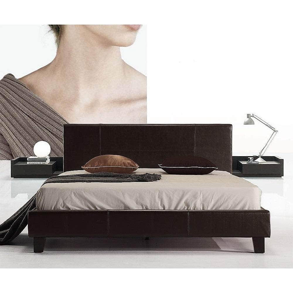Double Pu Leather Bed Frame Brown