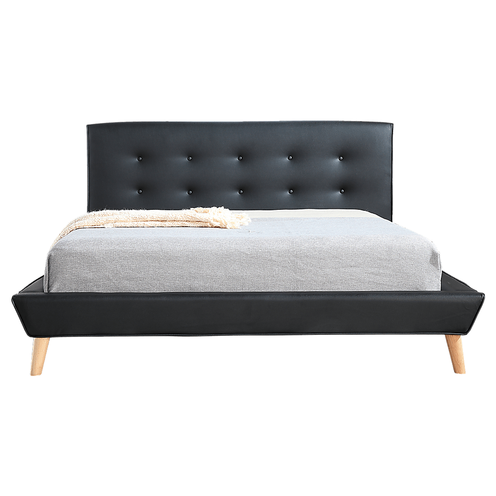 Double PU Leather Deluxe Bed Frame Black
