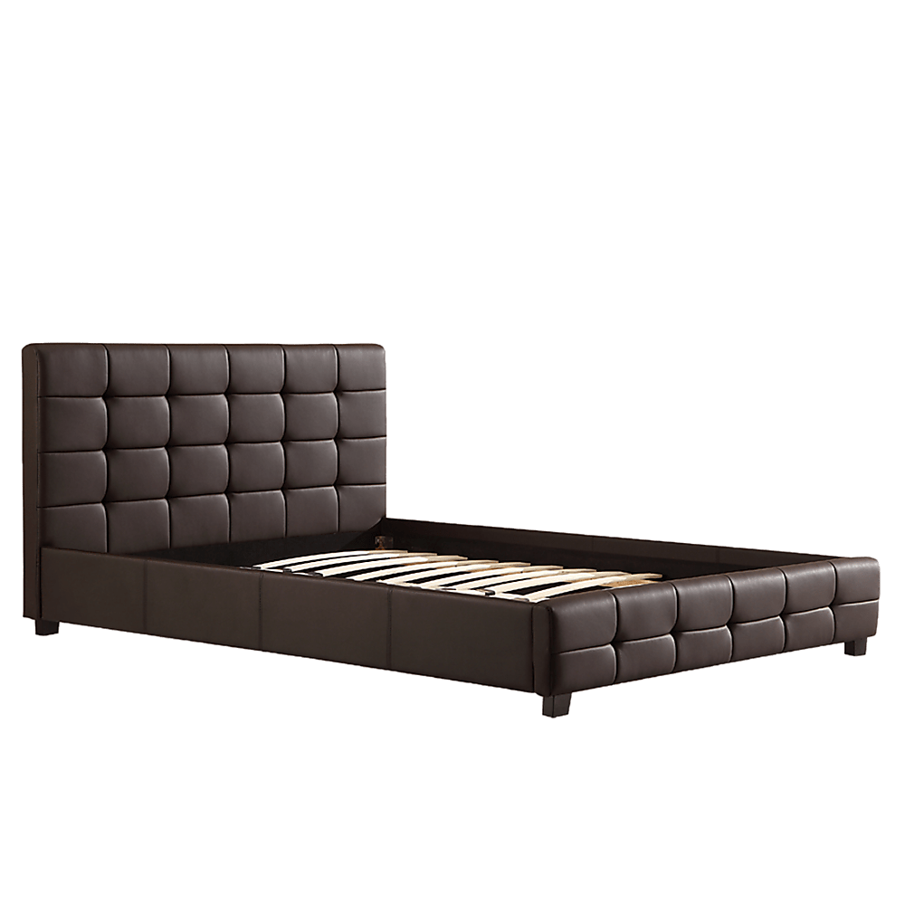 Double PU Leather Deluxe Bed Frame Brown