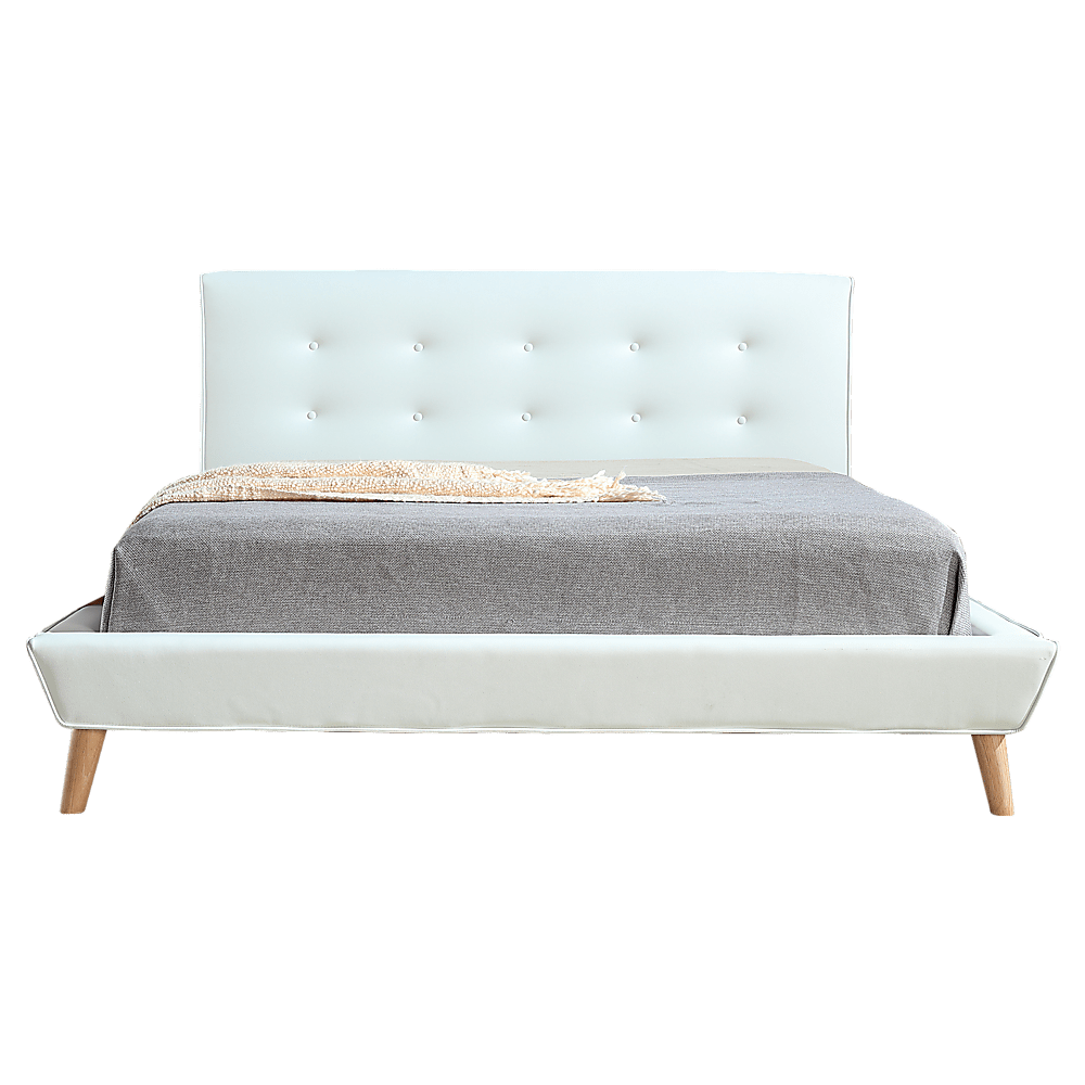Double PU Leather Deluxe Bed Frame White