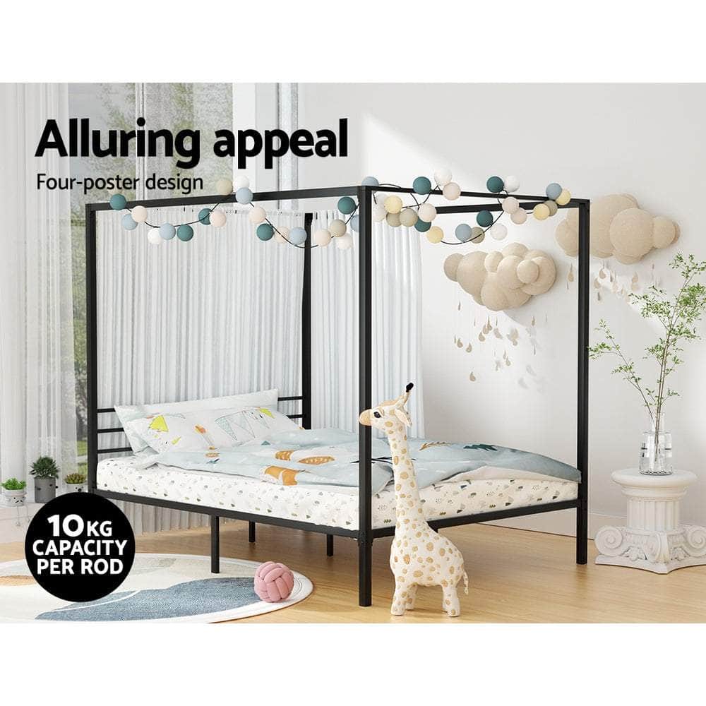 Double/Queen Metal Four-Poster Bed Frame - Black