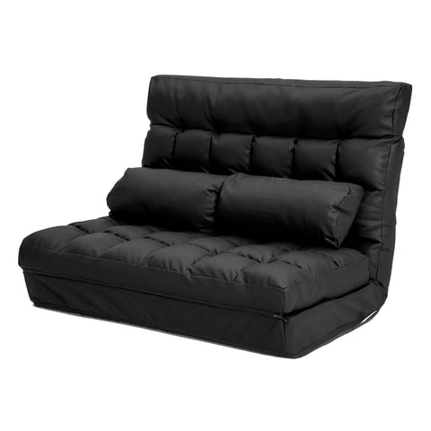 Double Seat Couch Bed Black Sofa Gemini Leather