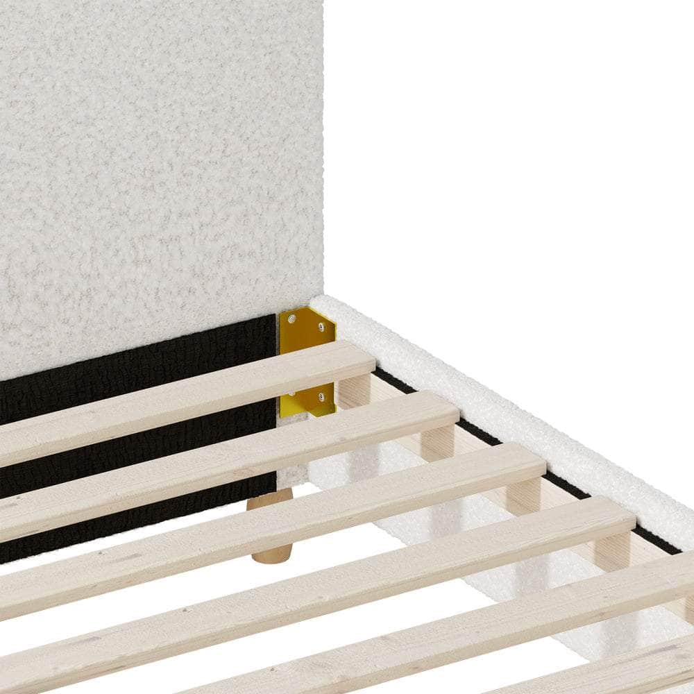 Double Size Bed Frame White Boucle Upholstered Cloud Shape Headboard