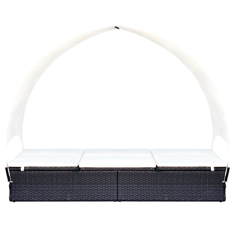 Double Sun Lounger with Canopy Poly Rattan Black