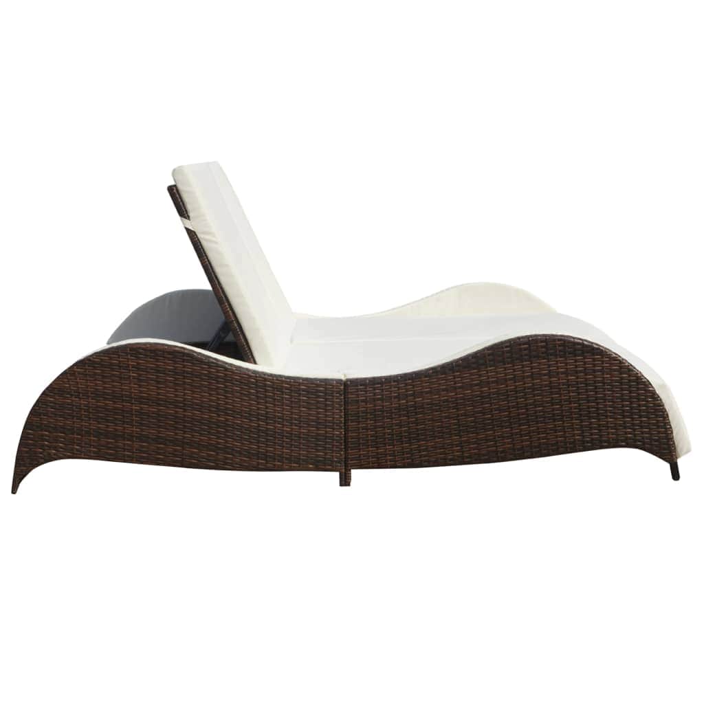 Double Sun Lounger with Cushion Poly Rattan Brown
