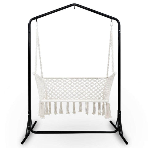Hammock Chair With Stand Macrame Outdoor Garden 2 Seater Cream