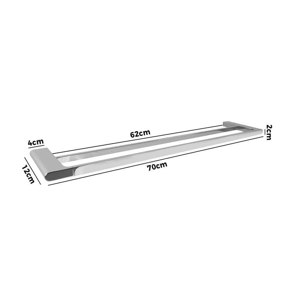 Double Towel Rail 70cm Wall Mounted Rack Bar Holder in Chrome Finish