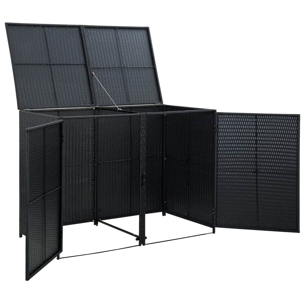 Double Wheelie Bin Shed Poly Rattan Black