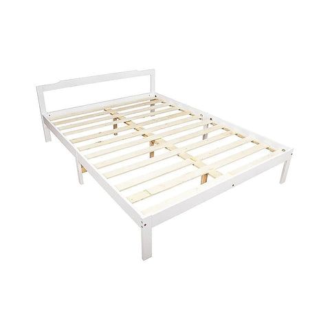 Double Wooden Bed Frame Home Furniture White Slat Support Wooden