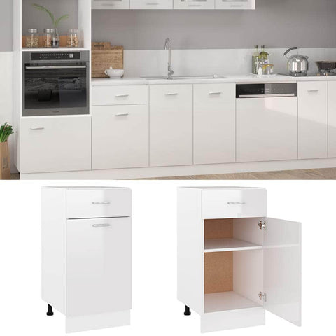 Drawer Bottom Cabinet High Gloss White-Engineered Wood