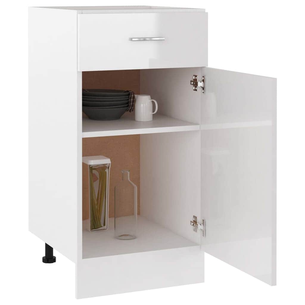 Drawer Bottom Cabinet High Gloss White-Engineered Wood