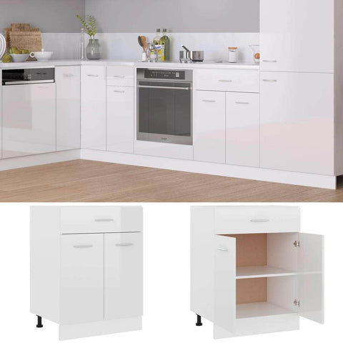 Drawer Bottom Cabinet High Gloss White - Engineered Wood
