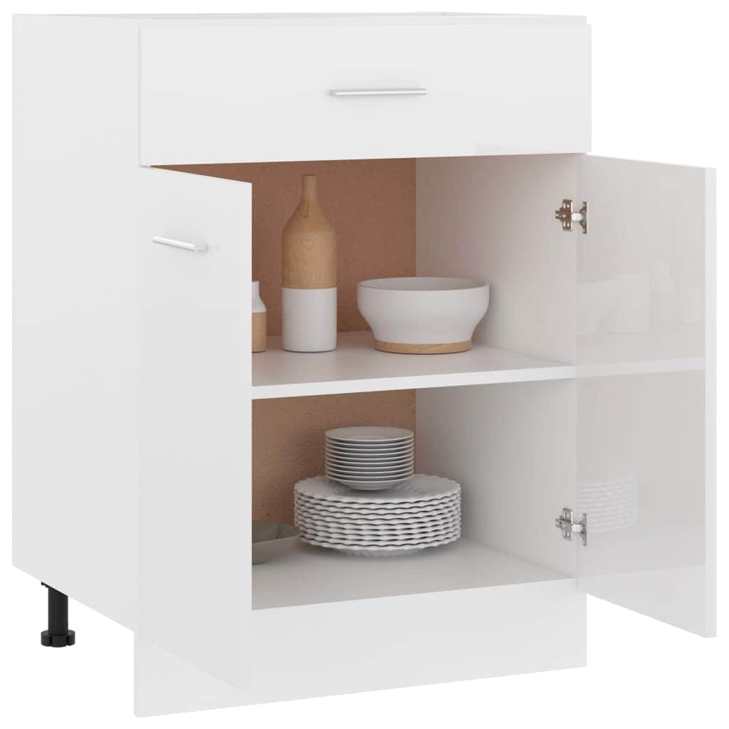 Drawer Bottom Cabinet High Gloss White - Engineered Wood