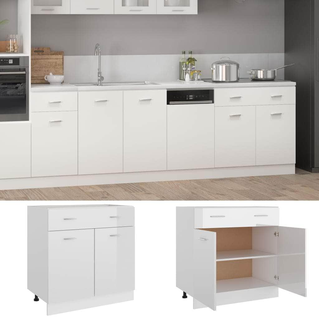 Drawer Bottom Cabinet High Gloss White Engineered Wood