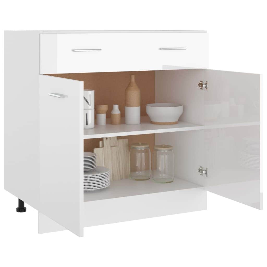 Drawer Bottom Cabinet High Gloss White Engineered Wood