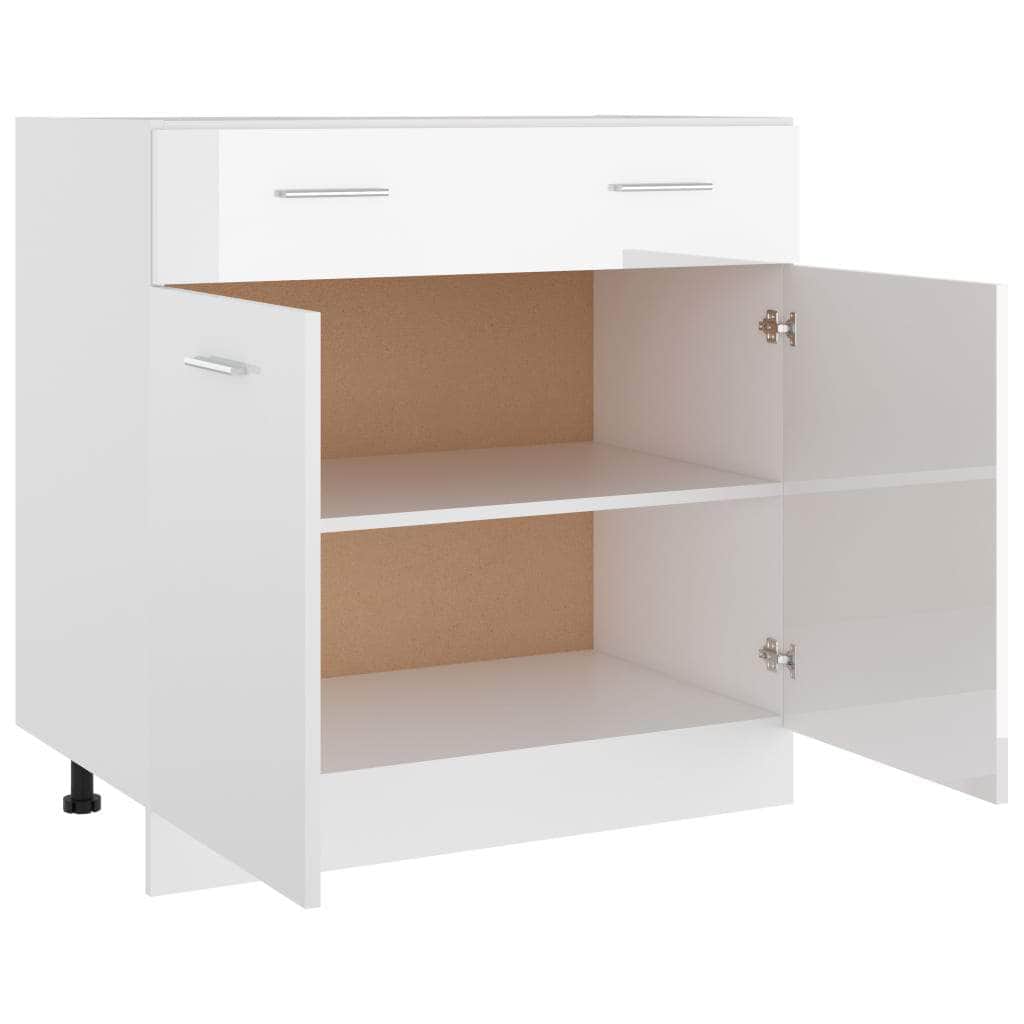 Drawer Bottom Cabinet High Gloss White Engineered Wood