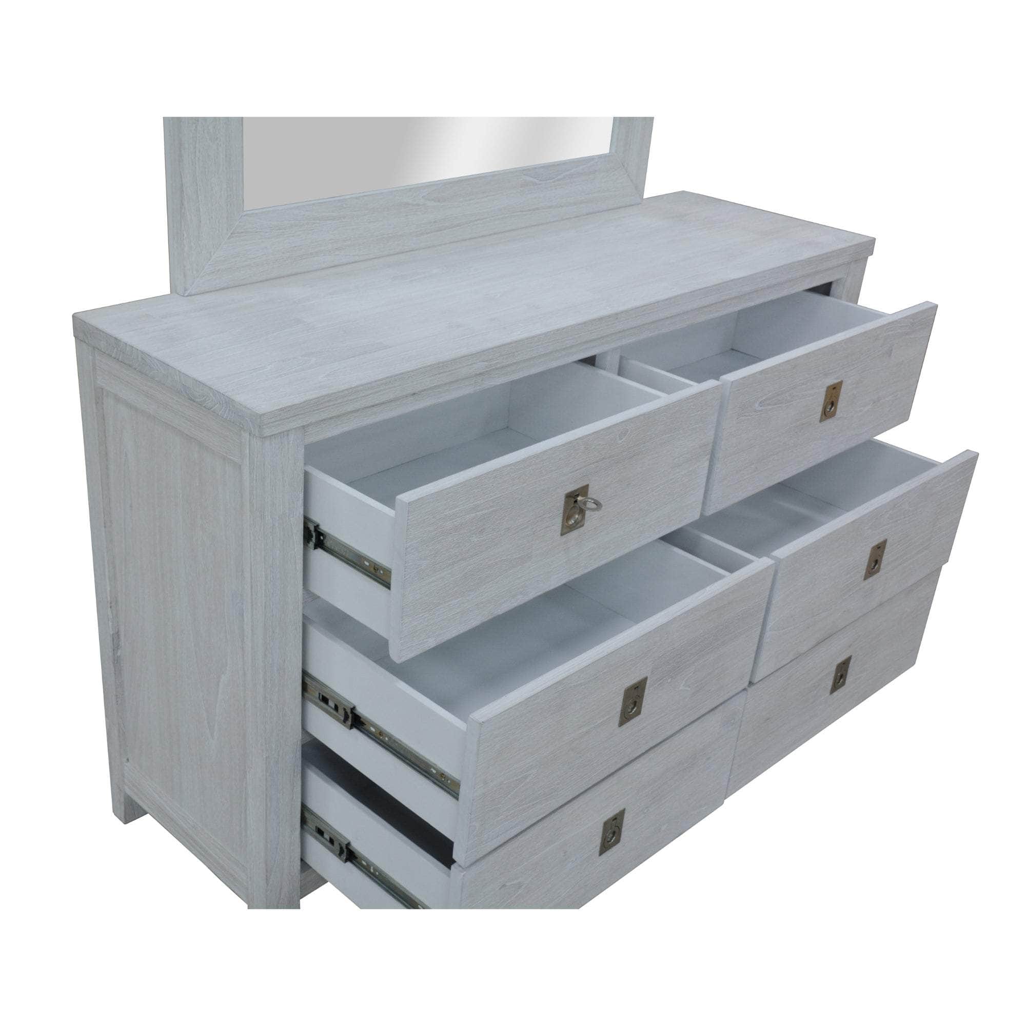 Dresser Mirror 6 Chest Of Drawers Tallboy Storage Cabinet White Wash