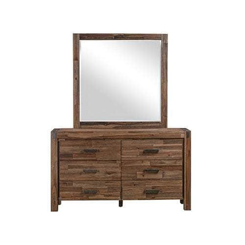 Dresser With 6 Storage Drawers In Solid Acacia & Veneer With Mirror