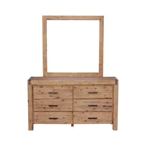 Dresser With 6 Storage Drawers In Solid Acacia With Mirror In Oak Colour