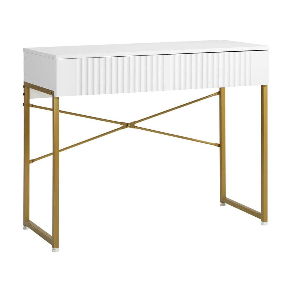Dressing Table Makeup Desk 2 Drawers White and Gold