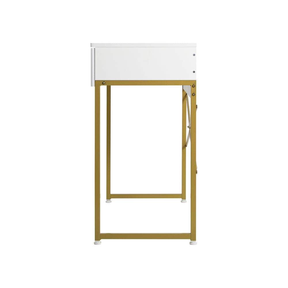 Dressing Table Makeup Desk 2 Drawers White and Gold