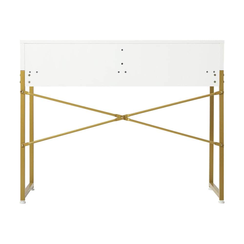 Dressing Table Makeup Desk 2 Drawers White and Gold