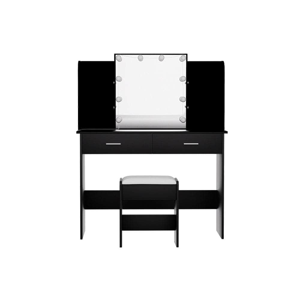 Dressing Table Set Stool 10 Led Bulbs Black Dulcea