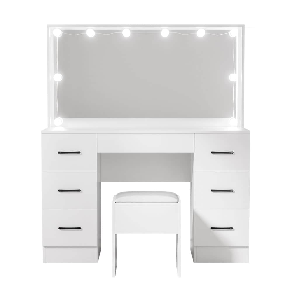 Dressing Table Set Stool 10 Led Bulbs White Debbie