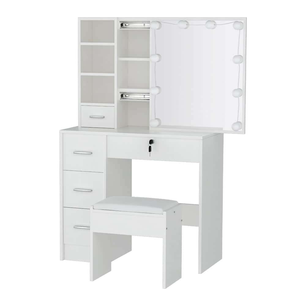 Dressing Table Set Stool 10 Led Bulbs White Dylan