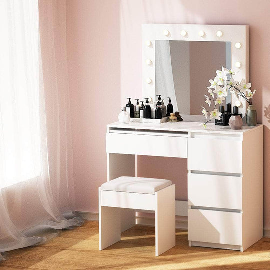 Dressing Table Led Makeup Mirror Stool Set 12 Bulbs