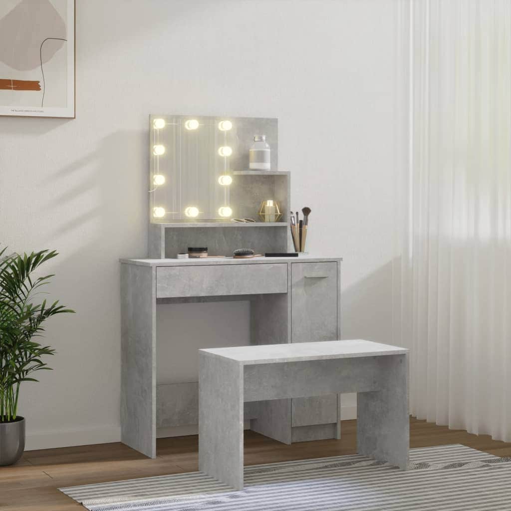 Dressing Table Set with LED Concrete Engineered Wood