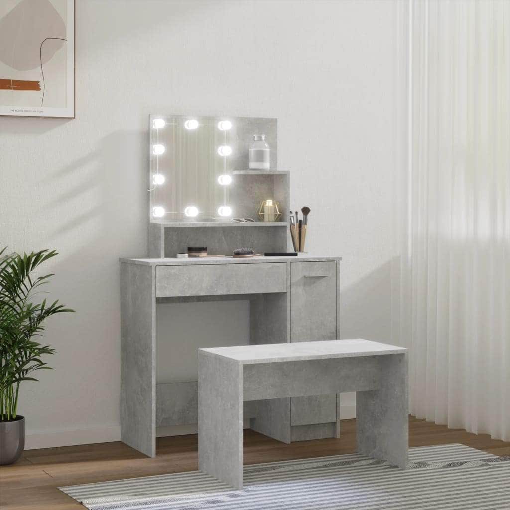 Dressing Table Set with LED Concrete Engineered Wood