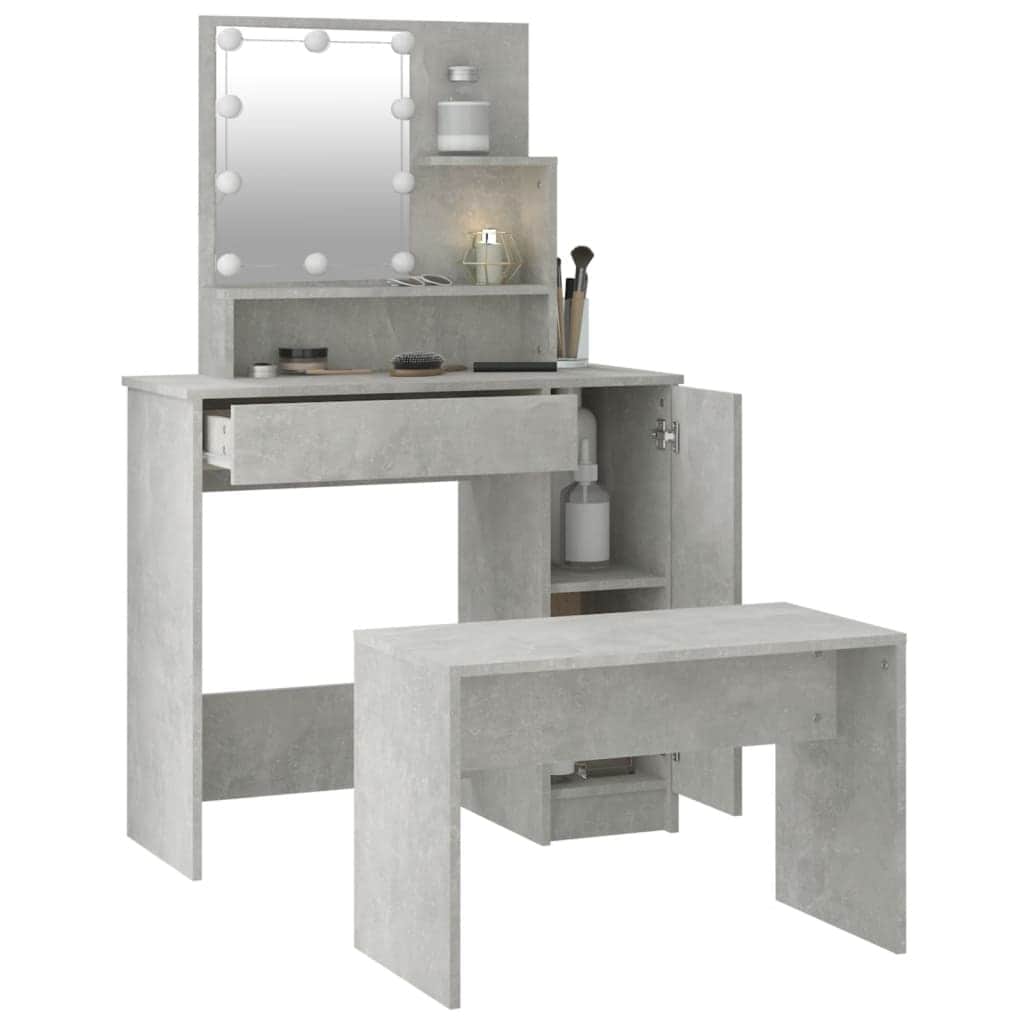 Dressing Table Set with LED Concrete Engineered Wood